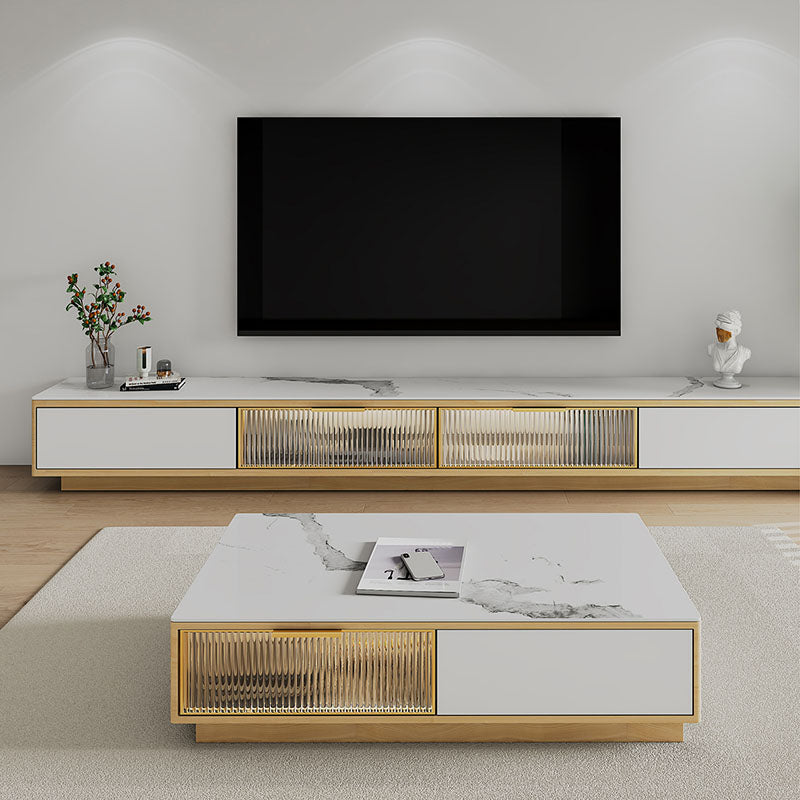 17.13 "H TV STAND Glam Store Almacenamiento de almacenamiento de TV blanco con cajones