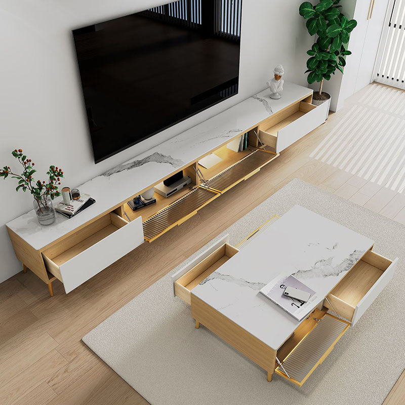 17.13 "H TV STAND Glam Store Almacenamiento de almacenamiento de TV blanco con cajones