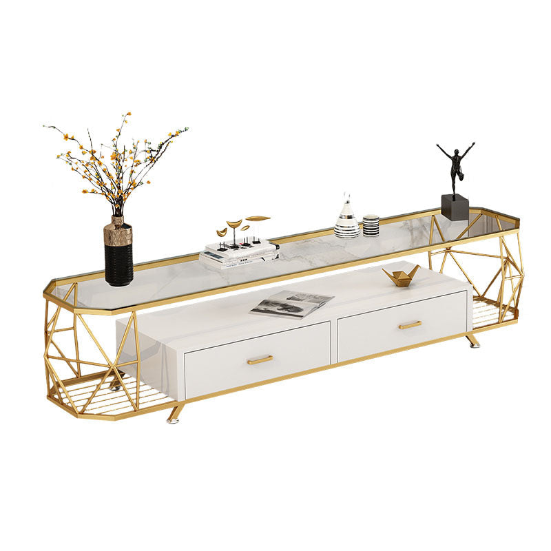 Consola de TV de almacenamiento de 4 niveles Style Glam Style STAND de 4 niveles con 2 cajones