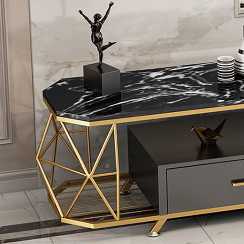 Consola de TV de almacenamiento de 4 niveles Style Glam Style STAND de 4 niveles con 2 cajones