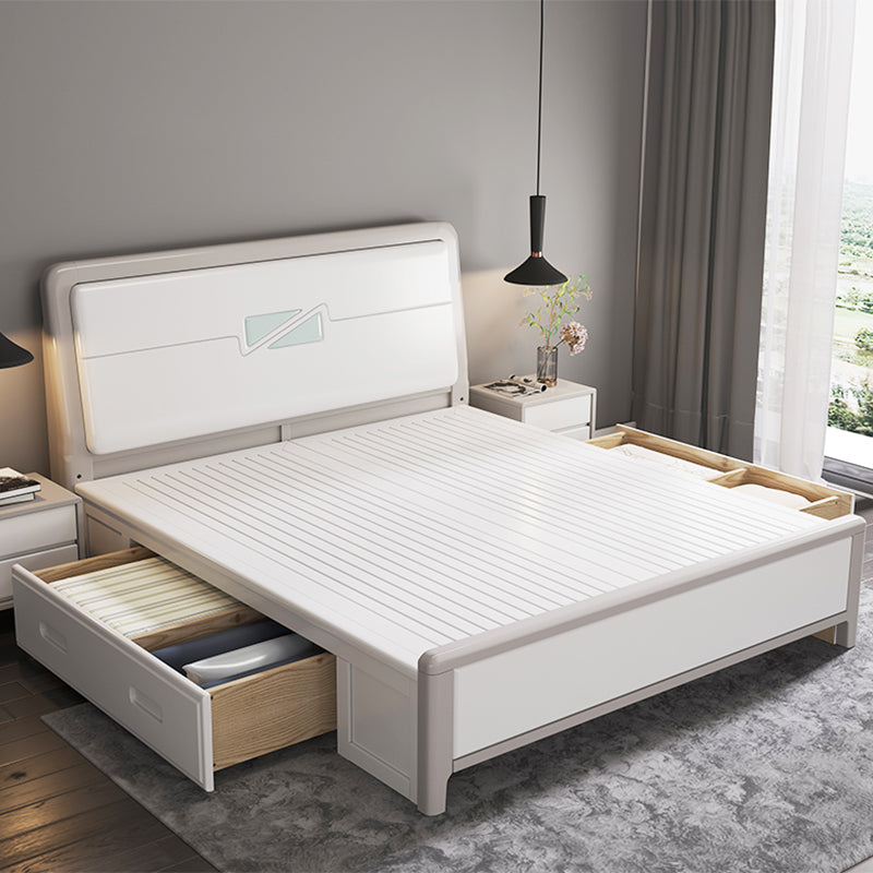 Cama estándar de madera contemporánea con cabecera de panel rectangular