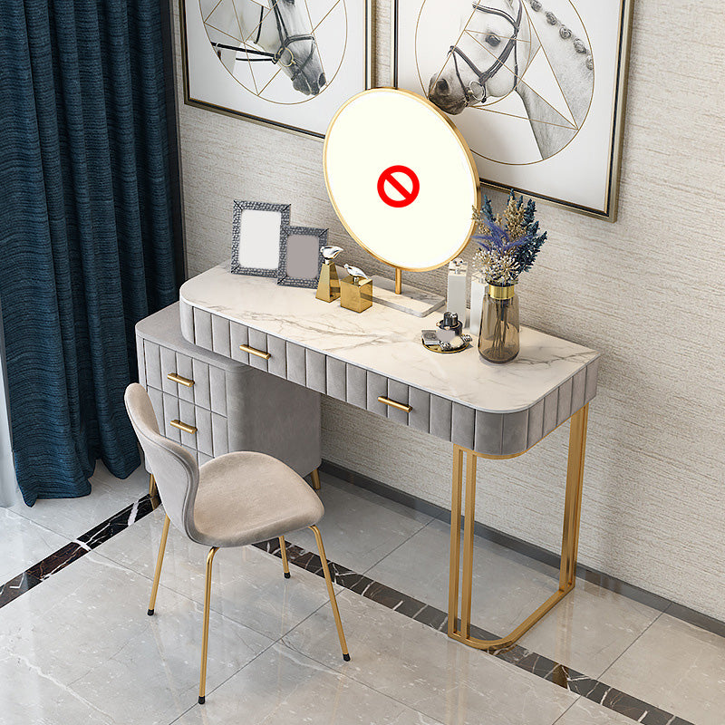 5-Drawers Vanity Makeup Table Set Vanity Stool with Wood Accent Makeup Vanity & Stools Grey Clearhalo 'Bedroom Furniture' 'furn' 'furn_makeup_vanities' 'Furniture' 'Makeup Vanities' 'makeup_vanities' 5614570