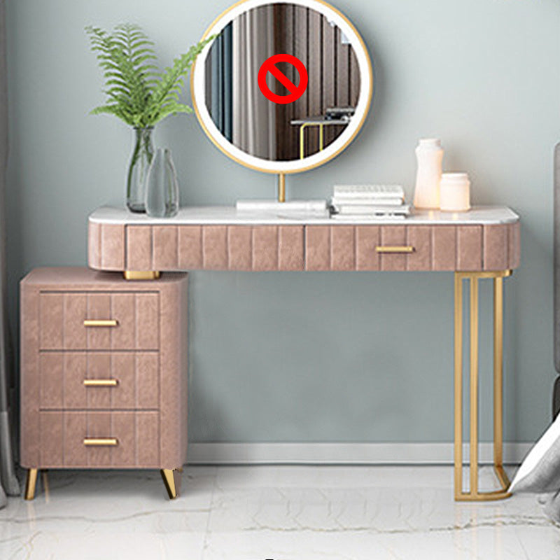 5-Drawers Vanity Makeup Table Set Vanity Stool with Wood Accent Makeup Vanity Pink Clearhalo 'Bedroom Furniture' 'furn' 'furn_makeup_vanities' 'Furniture' 'Makeup Vanities' 'makeup_vanities' 5614571
