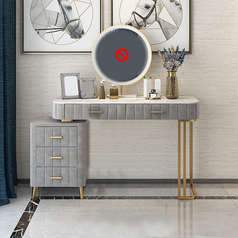 5-Drawers Vanity Makeup Table Set Vanity Stool with Wood Accent Makeup Vanity Grey Clearhalo 'Bedroom Furniture' 'furn' 'furn_makeup_vanities' 'Furniture' 'Makeup Vanities' 'makeup_vanities' 5614572