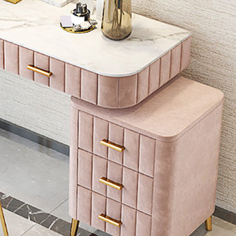 5-Drawers Vanity Makeup Table Set Vanity Stool with Wood Accent Clearhalo 'Bedroom Furniture' 'furn' 'furn_makeup_vanities' 'Furniture' 'Makeup Vanities' 'makeup_vanities' 5614584