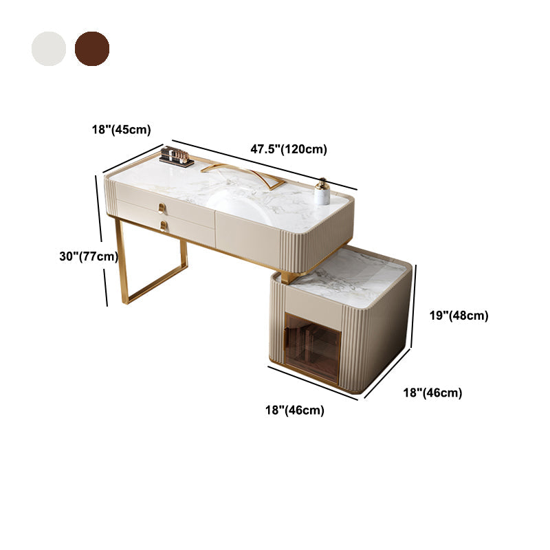 Glam Beige Makeup Vanity Set 30" Tall Glass/Slate Top Dressing Table Clearhalo 'Bedroom Furniture' 'furn' 'furn_makeup_vanities' 'Furniture' 'Makeup Vanities' 'makeup_vanities' 5614630