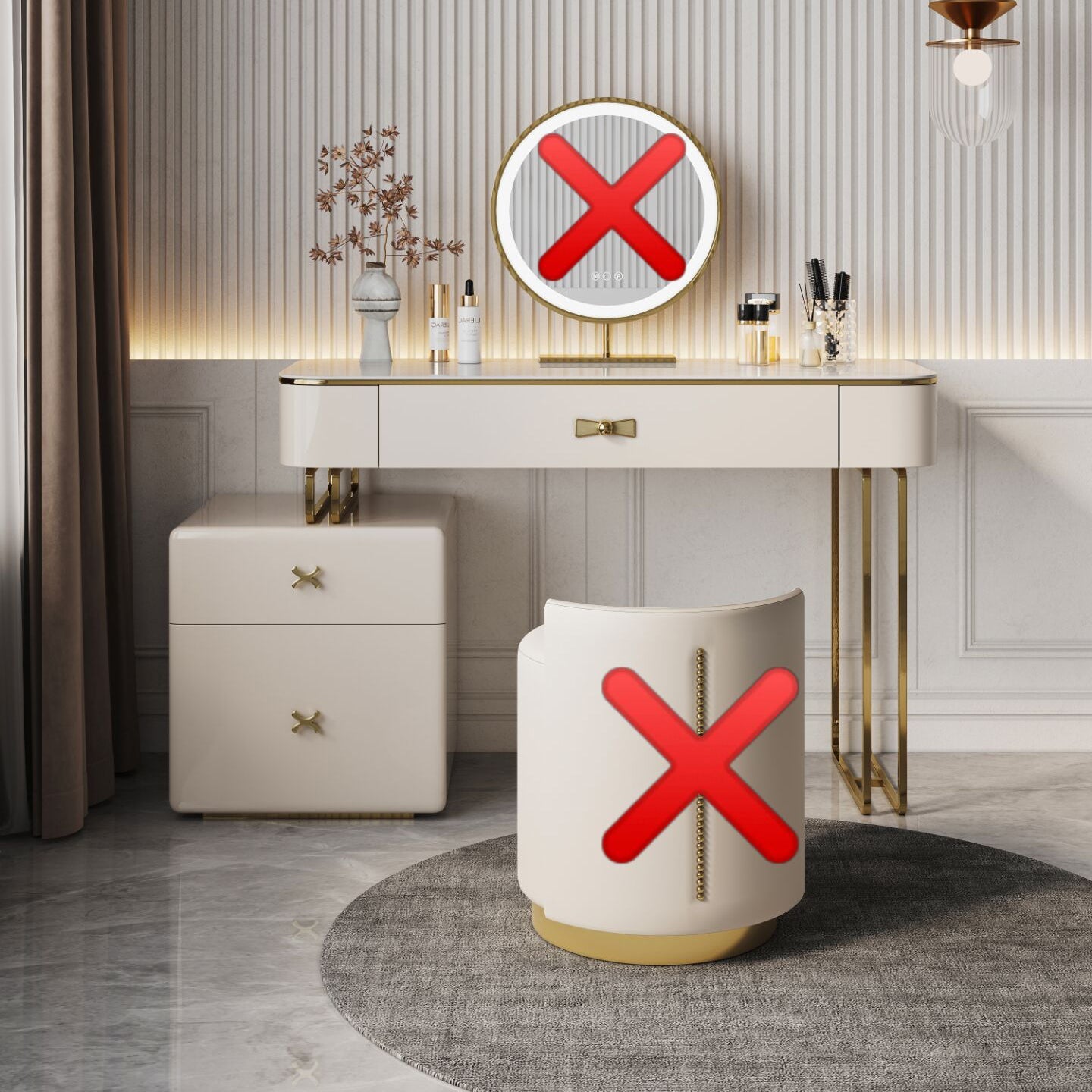 Glama-Waschtisch Set Beige Make-up Eitelkeit mit Schubladen