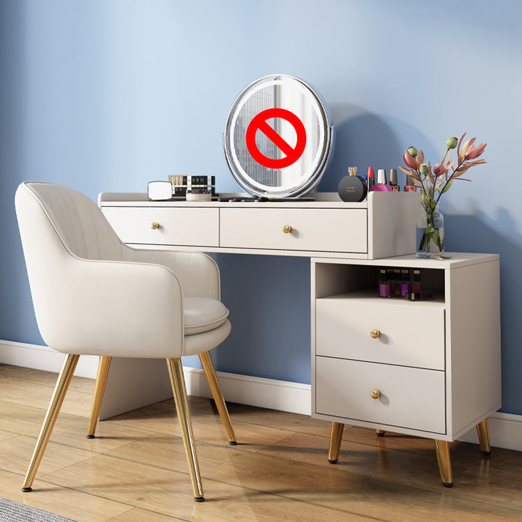 Glamholz Eitelkeit Make -up -Schminktisch Set Beige Eitelkeit mit 4 Schubladen