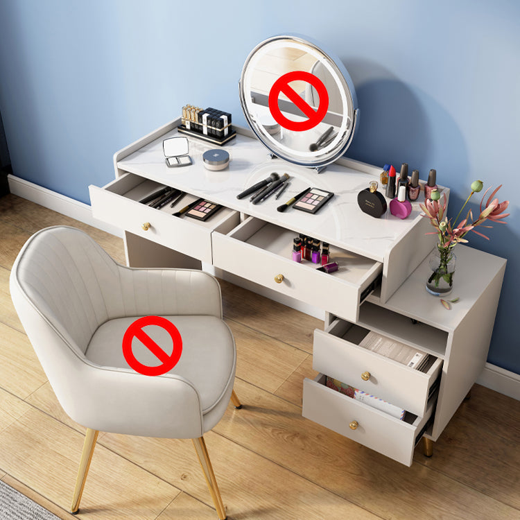 Glamholz Eitelkeit Make -up -Schminktisch Set Beige Eitelkeit mit 4 Schubladen