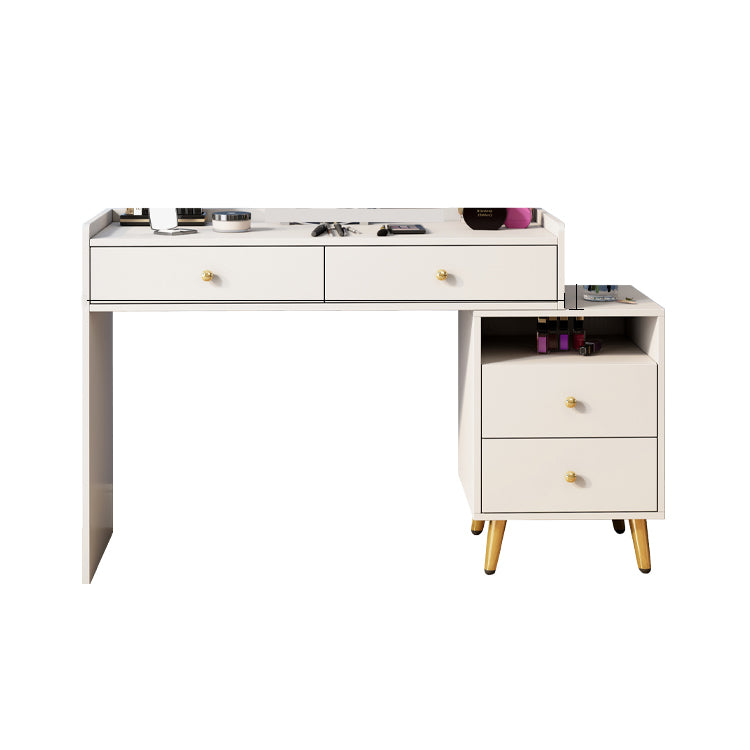 Glamholz Eitelkeit Make -up -Schminktisch Set Beige Eitelkeit mit 4 Schubladen