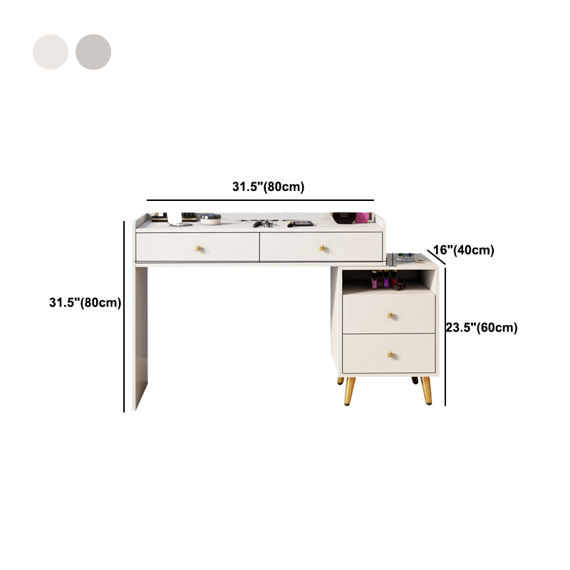 Glamholz Eitelkeit Make -up -Schminktisch Set Beige Eitelkeit mit 4 Schubladen