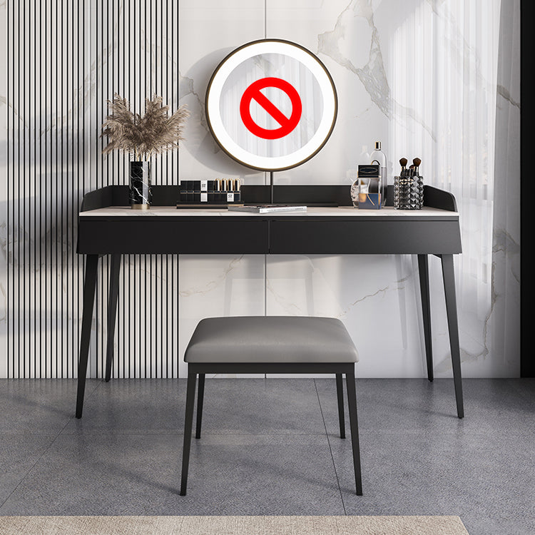 2-Drawer Make-up Vanity Contemporary Makeup Vanity Desk Table Makeup Vanity & Stools 47.2"L x 17.7"W x 33.5"H Black Clearhalo 'Bedroom Furniture' 'furn' 'furn_makeup_vanities' 'Furniture' 'Makeup Vanities' 'makeup_vanities' 5614807