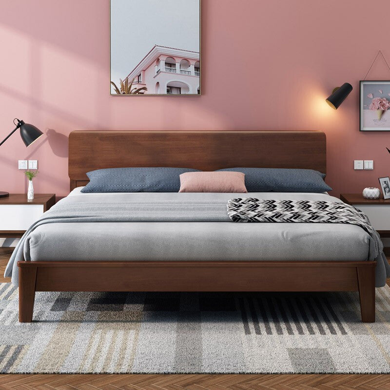 Traditional Solid Wood Panel Bed 34.65" H Low Profile Bed Frame Set in Brown