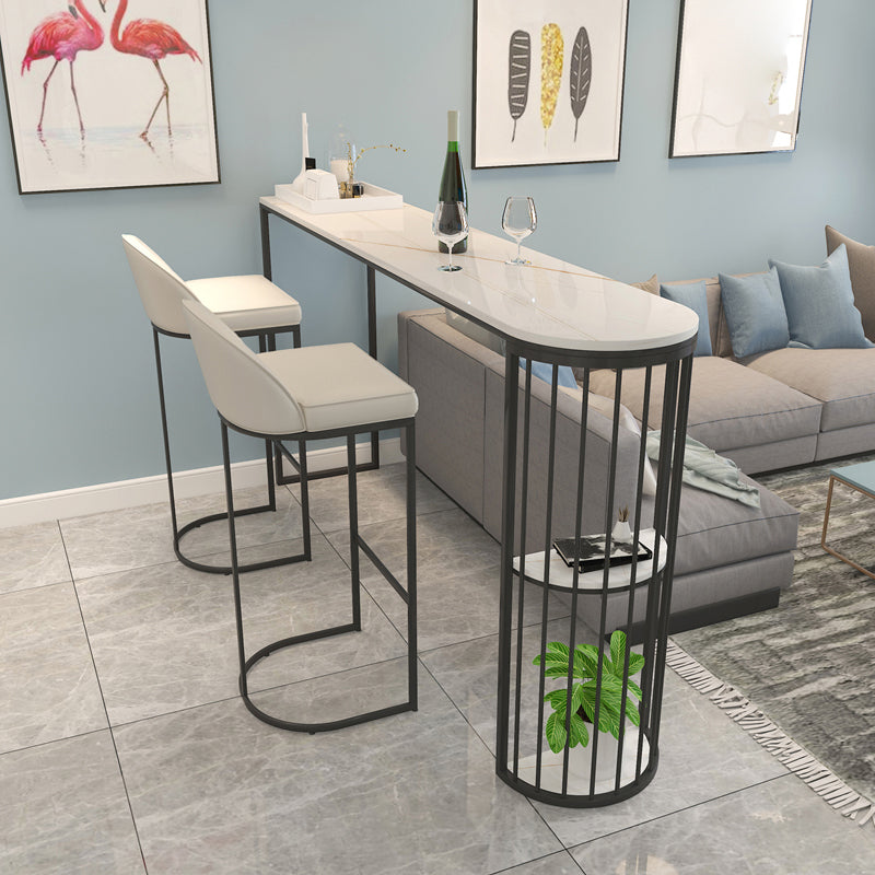 Stone Bar Dining Table Modern Bar Table with Double Pedestal for Balcony Living Room 55.1"L x 15.7"W x 41.3"H White Without Chairs Clearhalo 'Bar Furniture' 'Bar Tables' 'bar_tables' 'furn' 'furn_bar_tables' 'Furniture' 'Kitchen & Dining Furniture' 5616836