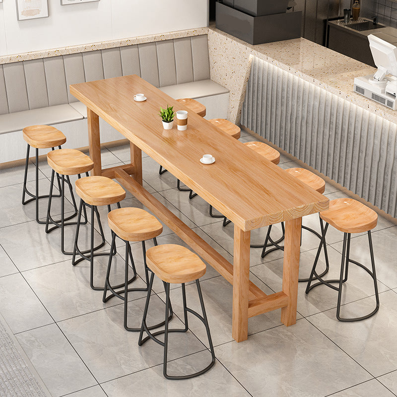 Rectangular Pine Wood Top Bar Table Modern Bar Table with Double Pedestal in Nature 78.7"L x 17.7"W x 41.3"H Without Chairs Clearhalo 'Bar Furniture' 'Bar Tables' 'bar_tables' 'furn' 'furn_bar_tables' 'Furniture' 'Kitchen & Dining Furniture' 5616918