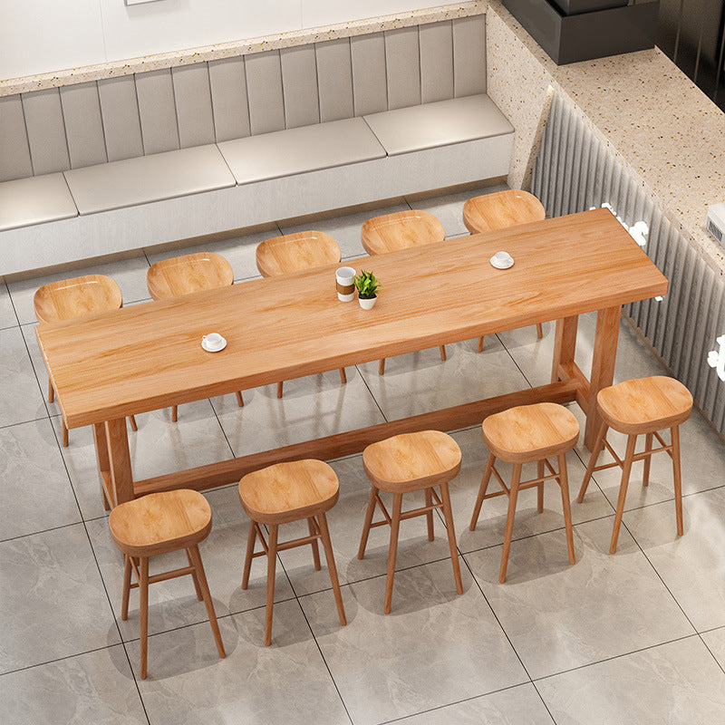 Rectangular Pine Wood Top Bar Table Modern Bar Table with Double Pedestal in Nature 86.6"L x 17.7"W x 41.3"H Without Chairs Clearhalo 'Bar Furniture' 'Bar Tables' 'bar_tables' 'furn' 'furn_bar_tables' 'Furniture' 'Kitchen & Dining Furniture' 5616919