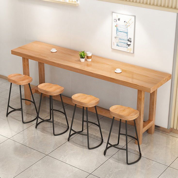 Rectangular Pine Wood Top Bar Table Modern Bar Table with Double Pedestal in Nature 94.5"L x 17.7"W x 41.3"H Without Chairs Clearhalo 'Bar Furniture' 'Bar Tables' 'bar_tables' 'furn' 'furn_bar_tables' 'Furniture' 'Kitchen & Dining Furniture' 5616921
