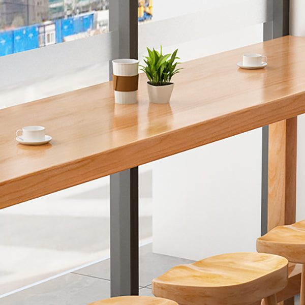 Rectangular Pine Wood Top Bar Table Modern Bar Table with Double Pedestal in Nature Clearhalo 'Bar Furniture' 'Bar Tables' 'bar_tables' 'furn' 'furn_bar_tables' 'Furniture' 'Kitchen & Dining Furniture' 5616924