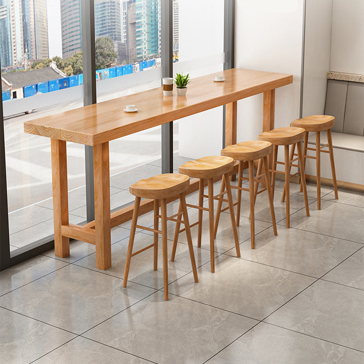 Rectangular Pine Wood Top Bar Table Modern Bar Table with Double Pedestal in Nature Clearhalo 'Bar Furniture' 'Bar Tables' 'bar_tables' 'furn' 'furn_bar_tables' 'Furniture' 'Kitchen & Dining Furniture' 5616925