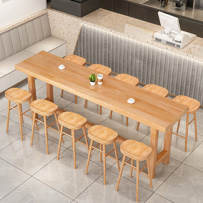 Rectangular Pine Wood Top Bar Table Modern Bar Table with Double Pedestal in Nature Clearhalo 'Bar Furniture' 'Bar Tables' 'bar_tables' 'furn' 'furn_bar_tables' 'Furniture' 'Kitchen & Dining Furniture' 5616926