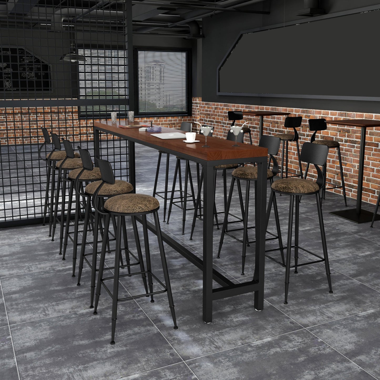 Table à manger à barre en bois table rectangle industriel table avec piédestal à chevalet pour café