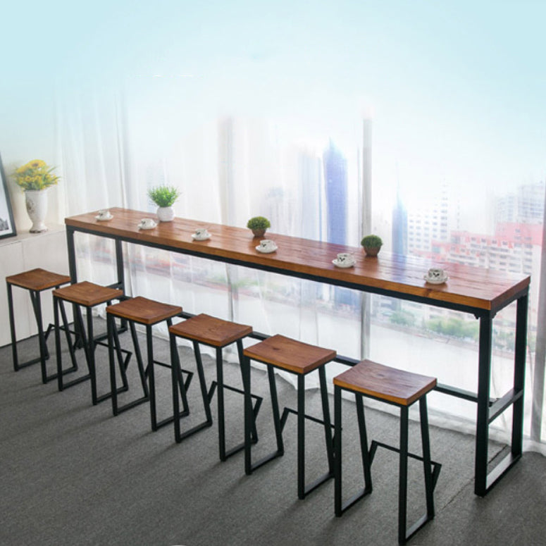 Pine Wood Bar Dining Table Industrial Rectangle Bar Table with Trestle for Cafe Kitchen 110.2"L x 15.7"W x 41.3"H Without Chairs Clearhalo 'Bar Furniture' 'Bar Tables' 'bar_tables' 'furn' 'furn_bar_tables' 'Furniture' 'Kitchen & Dining Furniture' 5617028