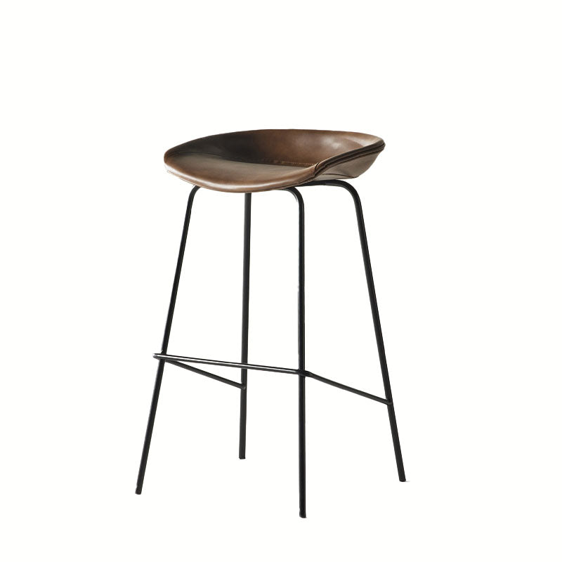 Zeitgenössischer mattes Finish Leder Barstool Low Back Coffee Shop Hocker