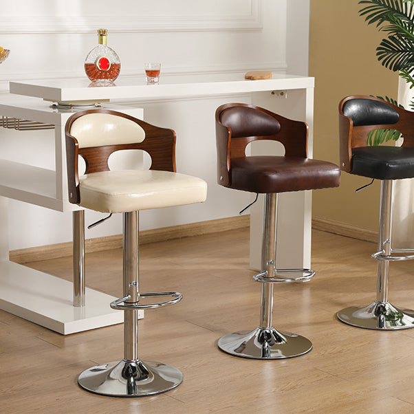 Contemporary Metal Barstool Faux Leather Counter Stool With Chrome Base Clearhalo 'Bar Furniture' 'Bar Stools' 'bar_stools' 'furn' 'furn_bar_stools' 'Furniture' 'Kitchen & Dining Furniture' 5617677