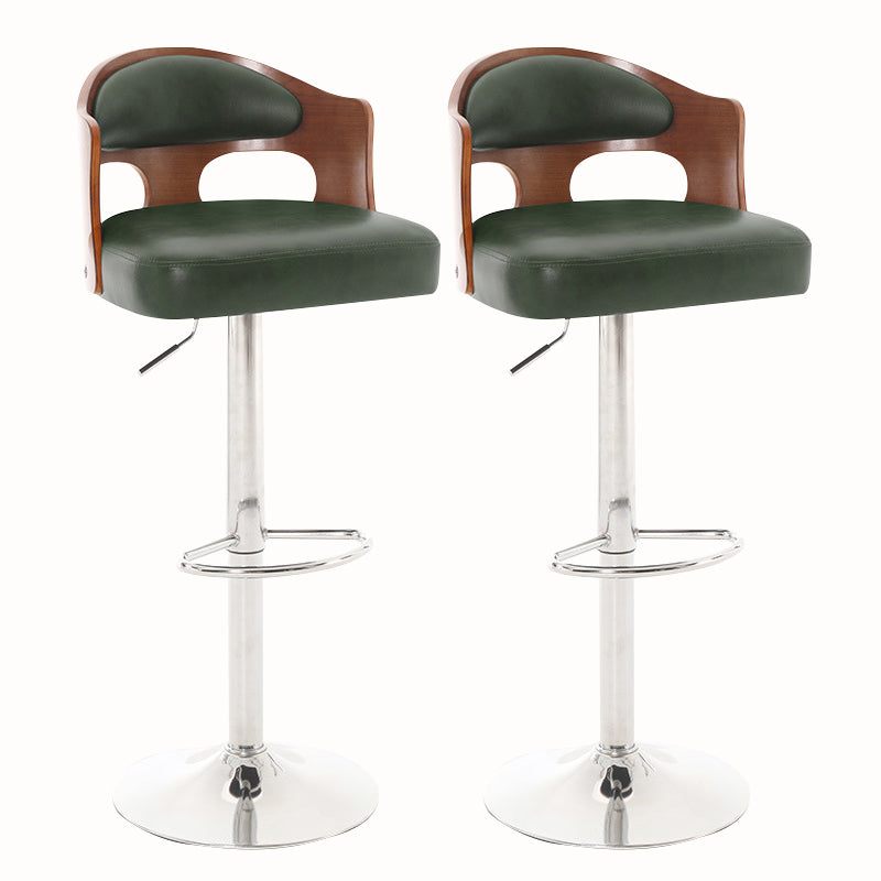 Contemporary Metal Barstool Faux Leather Counter Stool With Chrome Base Brown-Green-Yellow 2 Piece Set Clearhalo 'Bar Furniture' 'Bar Stools' 'bar_stools' 'furn' 'furn_bar_stools' 'Furniture' 'Kitchen & Dining Furniture' 5617682