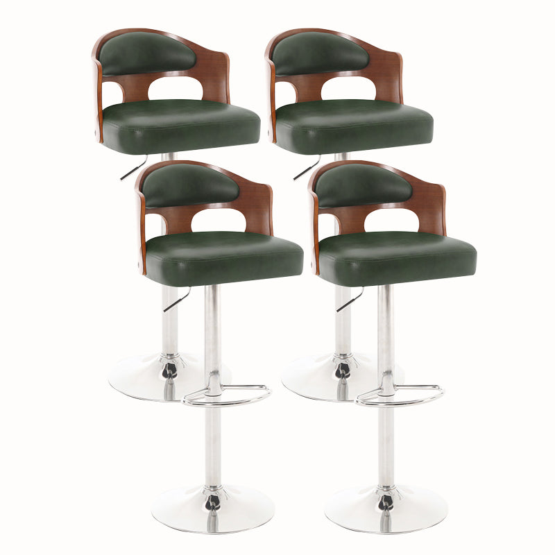 Contemporary Metal Barstool Faux Leather Counter Stool With Chrome Base Brown-Green-Yellow 4 Piece Set Clearhalo 'Bar Furniture' 'Bar Stools' 'bar_stools' 'furn' 'furn_bar_stools' 'Furniture' 'Kitchen & Dining Furniture' 5617683