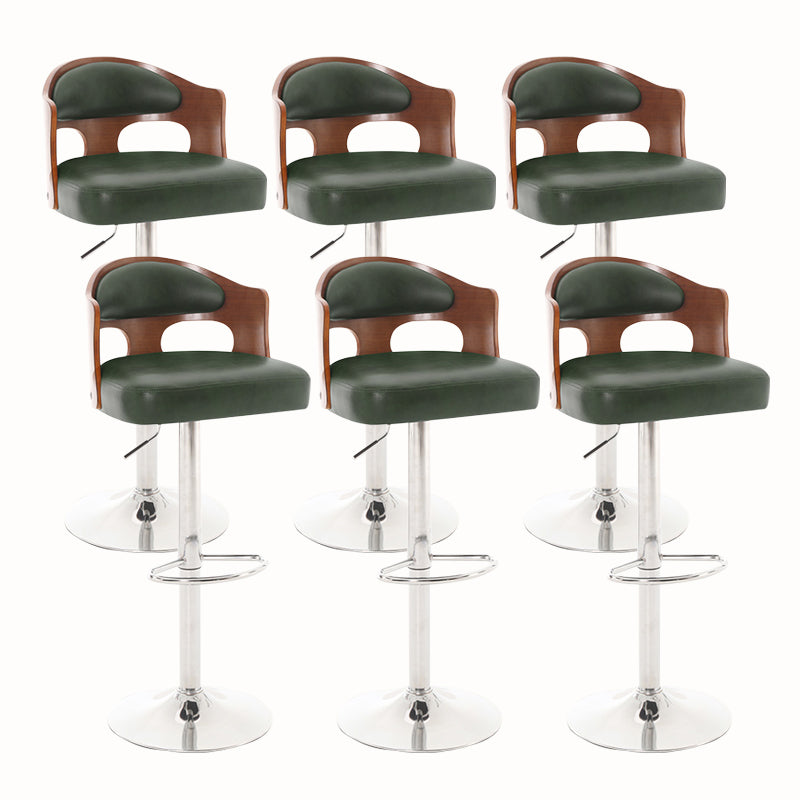Contemporary Metal Barstool Faux Leather Counter Stool With Chrome Base Brown-Green-Yellow 6 Piece Set Clearhalo 'Bar Furniture' 'Bar Stools' 'bar_stools' 'furn' 'furn_bar_stools' 'Furniture' 'Kitchen & Dining Furniture' 5617684