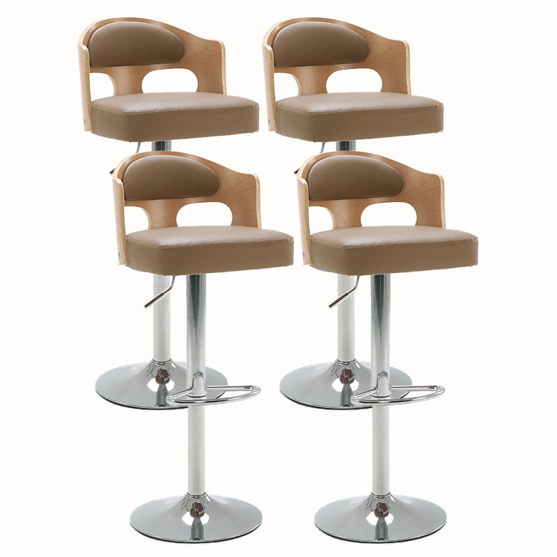 Contemporary Metal Barstool Faux Leather Counter Stool With Chrome Base Wood-Yellow 4 Piece Set Clearhalo 'Bar Furniture' 'Bar Stools' 'bar_stools' 'furn' 'furn_bar_stools' 'Furniture' 'Kitchen & Dining Furniture' 5617711