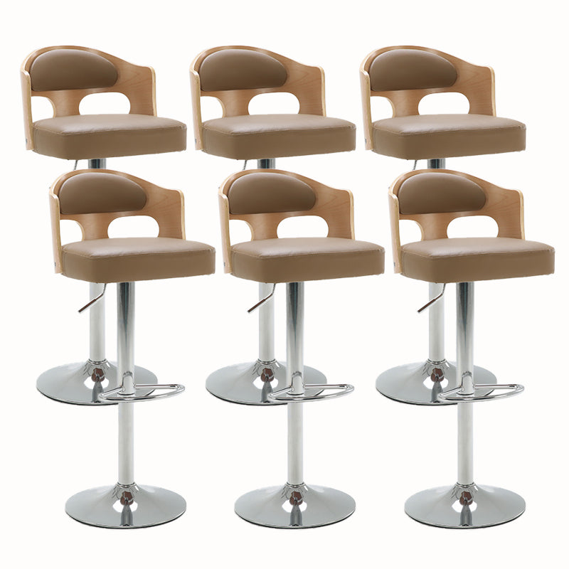Contemporary Metal Barstool Faux Leather Counter Stool With Chrome Base Wood-Yellow 6 Piece Set Clearhalo 'Bar Furniture' 'Bar Stools' 'bar_stools' 'furn' 'furn_bar_stools' 'Furniture' 'Kitchen & Dining Furniture' 5617712