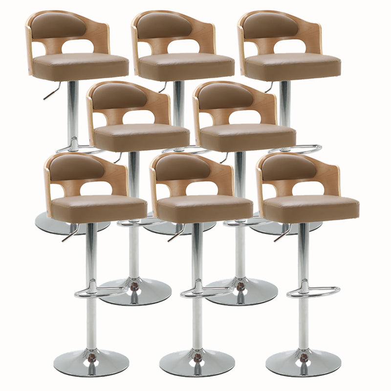 Contemporary Metal Barstool Faux Leather Counter Stool With Chrome Base Wood-Yellow 8 Piece Set Clearhalo 'Bar Furniture' 'Bar Stools' 'bar_stools' 'furn' 'furn_bar_stools' 'Furniture' 'Kitchen & Dining Furniture' 5617713