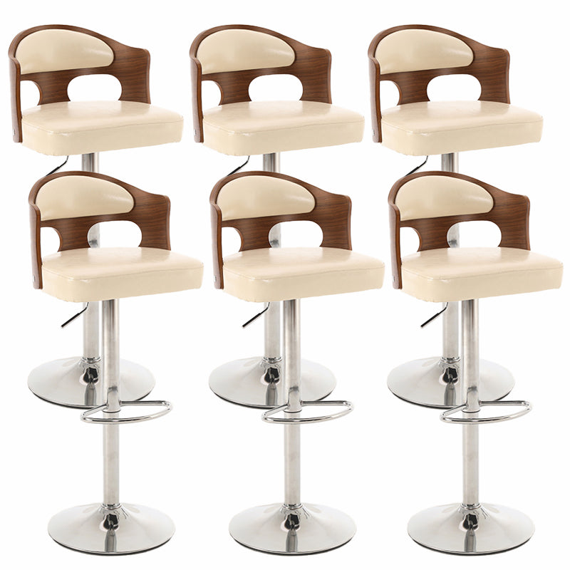 Contemporary Metal Barstool Faux Leather Counter Stool With Chrome Base Light Brown Khaki 6 Piece Set Clearhalo 'Bar Furniture' 'Bar Stools' 'bar_stools' 'furn' 'furn_bar_stools' 'Furniture' 'Kitchen & Dining Furniture' 5617720