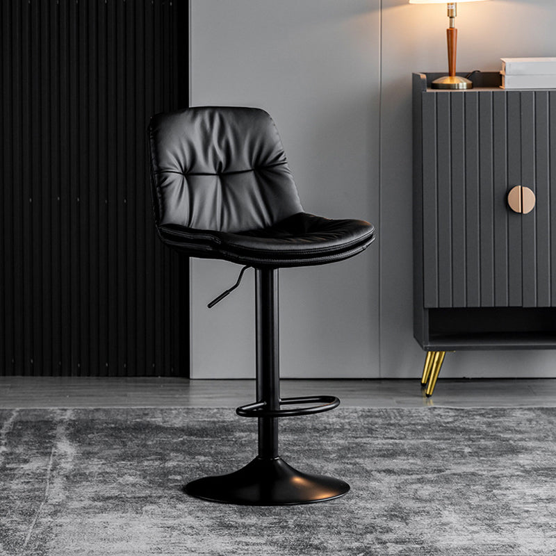 Modern Metal Stool Faux Leather Footrest Stool Adjustable Height in Matte Finish Black Black 1 Piece Clearhalo 'Bar Furniture' 'Bar Stools' 'bar_stools' 'furn' 'furn_bar_stools' 'Furniture' 'Kitchen & Dining Furniture' 5617778