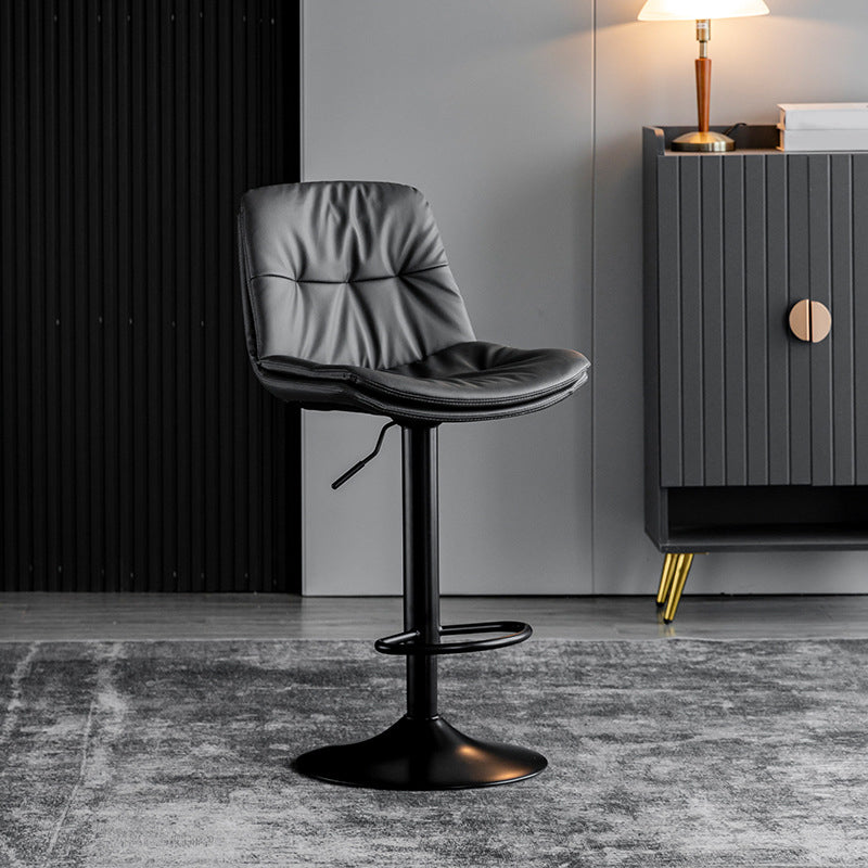 Modern Metal Stool Faux Leather Footrest Stool Adjustable Height in Matte Finish Dark Gray Black 1 Piece Clearhalo 'Bar Furniture' 'Bar Stools' 'bar_stools' 'furn' 'furn_bar_stools' 'Furniture' 'Kitchen & Dining Furniture' 5617788