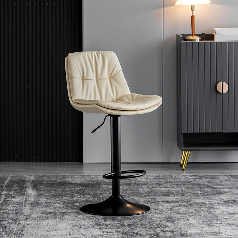 Modern Metal Stool Faux Leather Footrest Stool Adjustable Height in Matte Finish Off-White Black 1 Piece Clearhalo 'Bar Furniture' 'Bar Stools' 'bar_stools' 'furn' 'furn_bar_stools' 'Furniture' 'Kitchen & Dining Furniture' 5617814