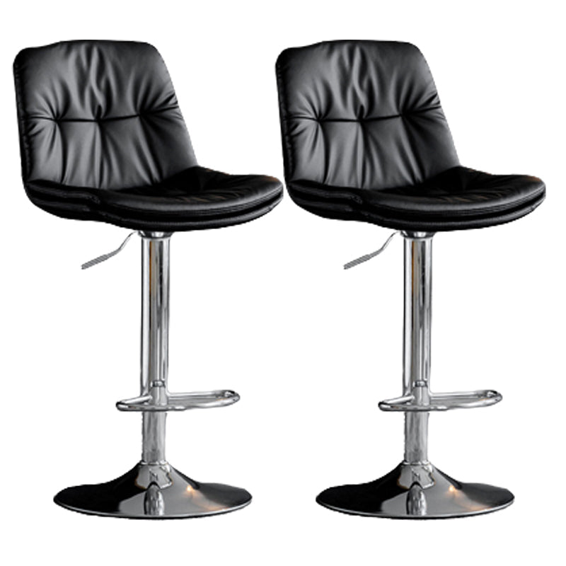 Modern Metal Stool Faux Leather Footrest Stool Adjustable Height in Matte Finish Black Chrome 2 Piece Set Clearhalo 'Bar Furniture' 'Bar Stools' 'bar_stools' 'furn' 'furn_bar_stools' 'Furniture' 'Kitchen & Dining Furniture' 5617820