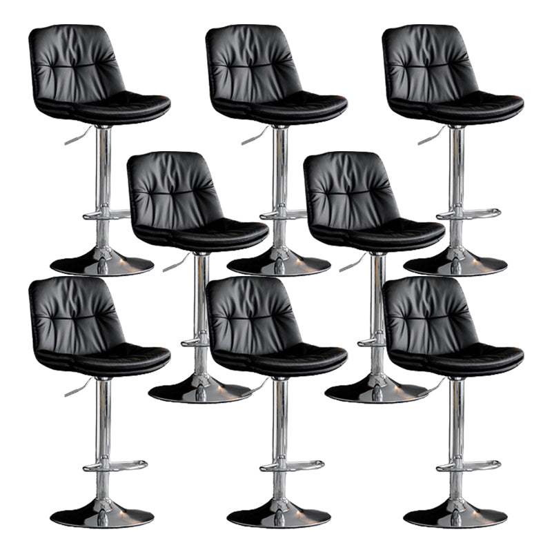 Modern Metal Stool Faux Leather Footrest Stool Adjustable Height in Matte Finish Black Chrome 8 Piece Set Clearhalo 'Bar Furniture' 'Bar Stools' 'bar_stools' 'furn' 'furn_bar_stools' 'Furniture' 'Kitchen & Dining Furniture' 5617823