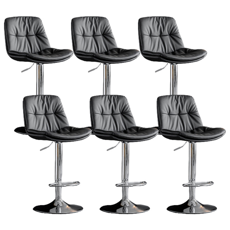 Modern Metal Stool Faux Leather Footrest Stool Adjustable Height in Matte Finish Dark Gray Chrome 6 Piece Set Clearhalo 'Bar Furniture' 'Bar Stools' 'bar_stools' 'furn' 'furn_bar_stools' 'Furniture' 'Kitchen & Dining Furniture' 5617827