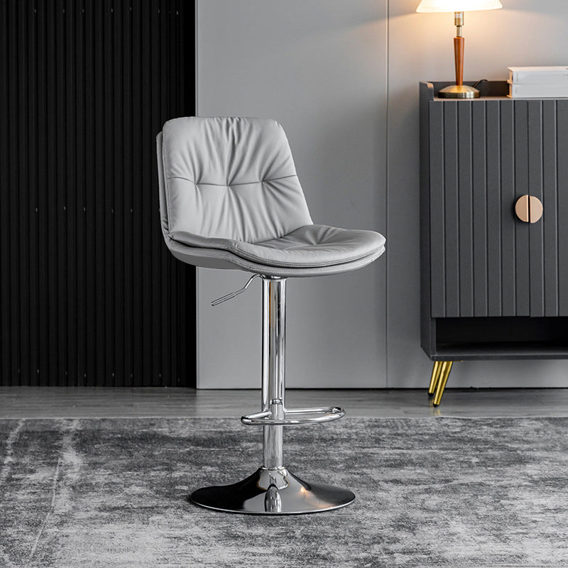 Modern Metal Stool Faux Leather Footrest Stool Adjustable Height in Matte Finish Light Gray Chrome 1 Piece Clearhalo 'Bar Furniture' 'Bar Stools' 'bar_stools' 'furn' 'furn_bar_stools' 'Furniture' 'Kitchen & Dining Furniture' 5617829