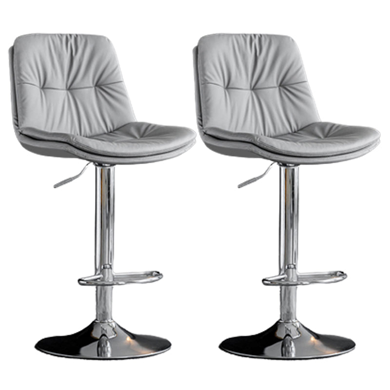 Modern Metal Stool Faux Leather Footrest Stool Adjustable Height in Matte Finish Light Gray Chrome 2 Piece Set Clearhalo 'Bar Furniture' 'Bar Stools' 'bar_stools' 'furn' 'furn_bar_stools' 'Furniture' 'Kitchen & Dining Furniture' 5617830