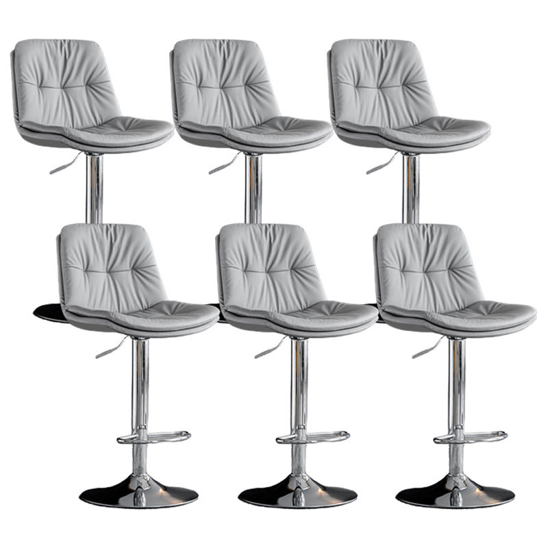 Modern Metal Stool Faux Leather Footrest Stool Adjustable Height in Matte Finish Light Gray Chrome 6 Piece Set Clearhalo 'Bar Furniture' 'Bar Stools' 'bar_stools' 'furn' 'furn_bar_stools' 'Furniture' 'Kitchen & Dining Furniture' 5617832
