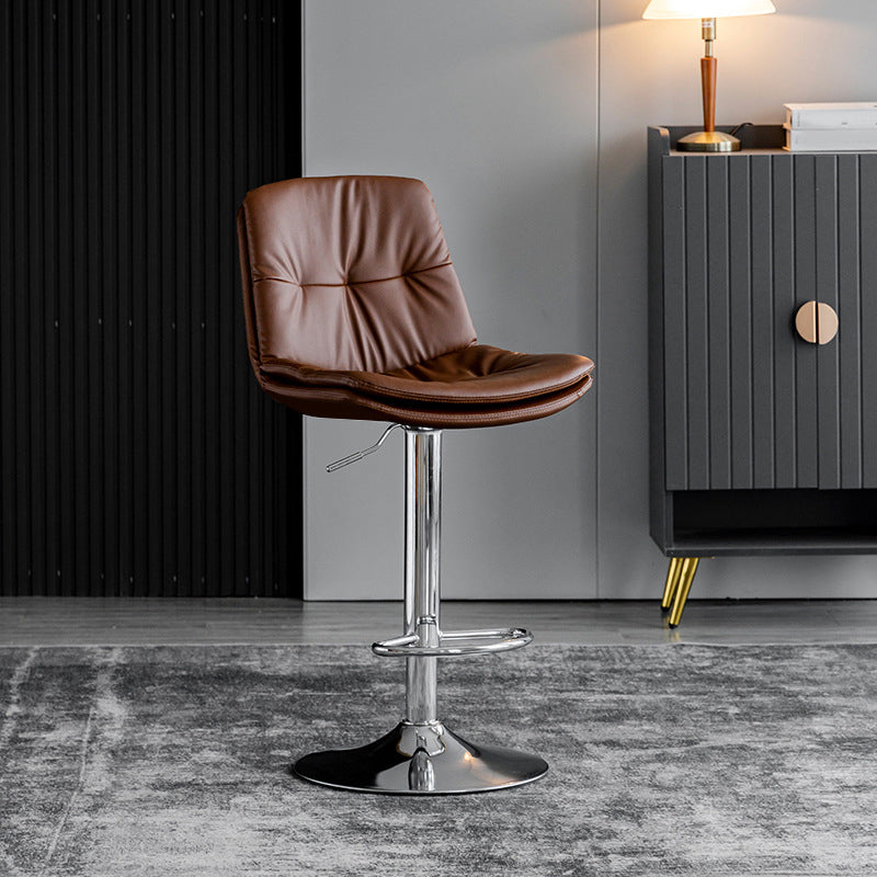 Modern Metal Stool Faux Leather Footrest Stool Adjustable Height in Matte Finish Brown Chrome 1 Piece Clearhalo 'Bar Furniture' 'Bar Stools' 'bar_stools' 'furn' 'furn_bar_stools' 'Furniture' 'Kitchen & Dining Furniture' 5617834