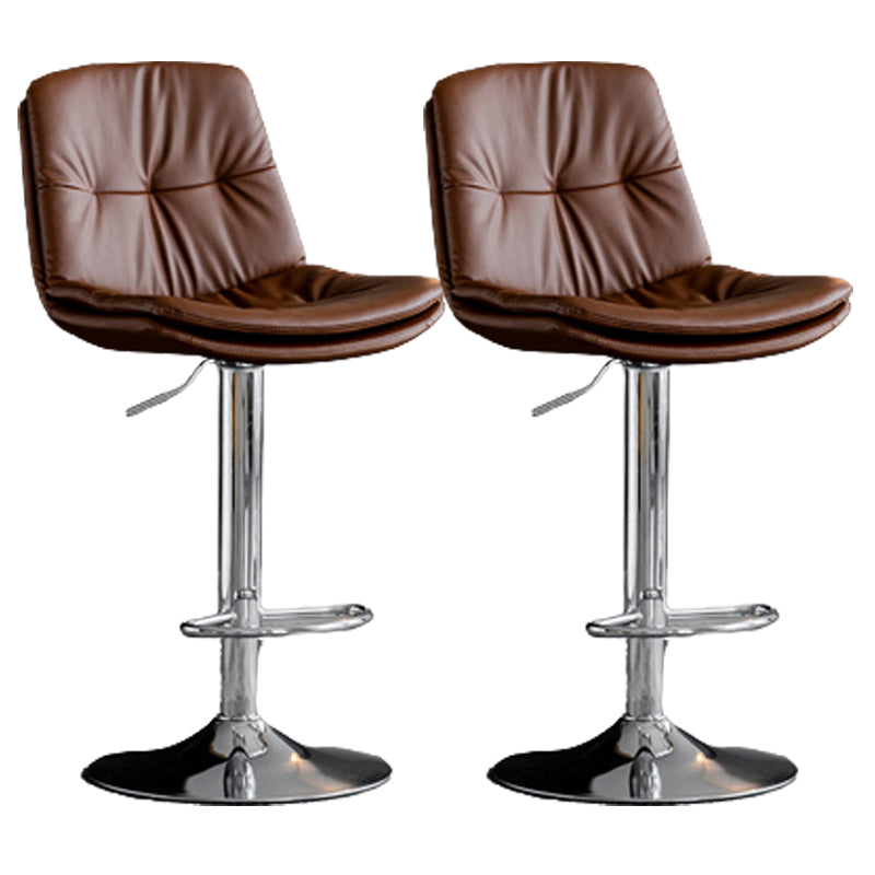 Modern Metal Stool Faux Leather Footrest Stool Adjustable Height in Matte Finish Brown Chrome 2 Piece Set Clearhalo 'Bar Furniture' 'Bar Stools' 'bar_stools' 'furn' 'furn_bar_stools' 'Furniture' 'Kitchen & Dining Furniture' 5617835