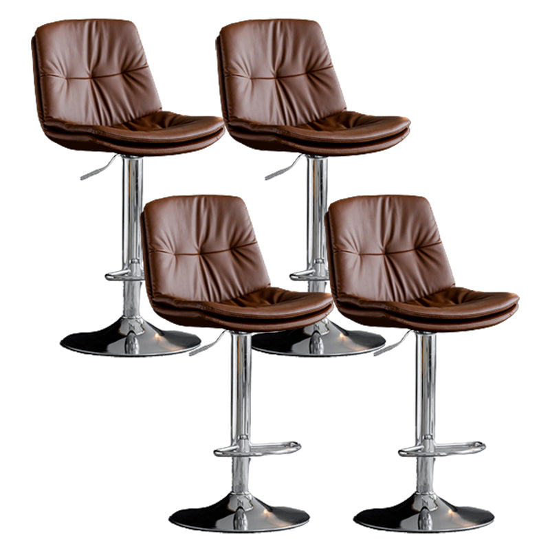 Modern Metal Stool Faux Leather Footrest Stool Adjustable Height in Matte Finish Brown Chrome 4 Piece Set Clearhalo 'Bar Furniture' 'Bar Stools' 'bar_stools' 'furn' 'furn_bar_stools' 'Furniture' 'Kitchen & Dining Furniture' 5617836