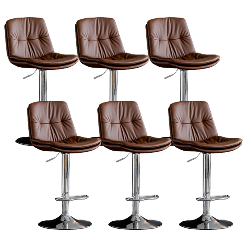 Modern Metal Stool Faux Leather Footrest Stool Adjustable Height in Matte Finish Brown Chrome 6 Piece Set Clearhalo 'Bar Furniture' 'Bar Stools' 'bar_stools' 'furn' 'furn_bar_stools' 'Furniture' 'Kitchen & Dining Furniture' 5617837