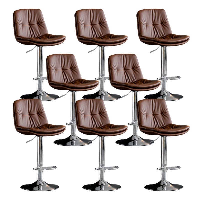Modern Metal Stool Faux Leather Footrest Stool Adjustable Height in Matte Finish Brown Chrome 8 Piece Set Clearhalo 'Bar Furniture' 'Bar Stools' 'bar_stools' 'furn' 'furn_bar_stools' 'Furniture' 'Kitchen & Dining Furniture' 5617838