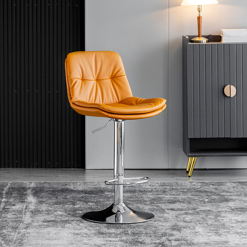 Modern Metal Stool Faux Leather Footrest Stool Adjustable Height in Matte Finish Orange Chrome 1 Piece Clearhalo 'Bar Furniture' 'Bar Stools' 'bar_stools' 'furn' 'furn_bar_stools' 'Furniture' 'Kitchen & Dining Furniture' 5617839
